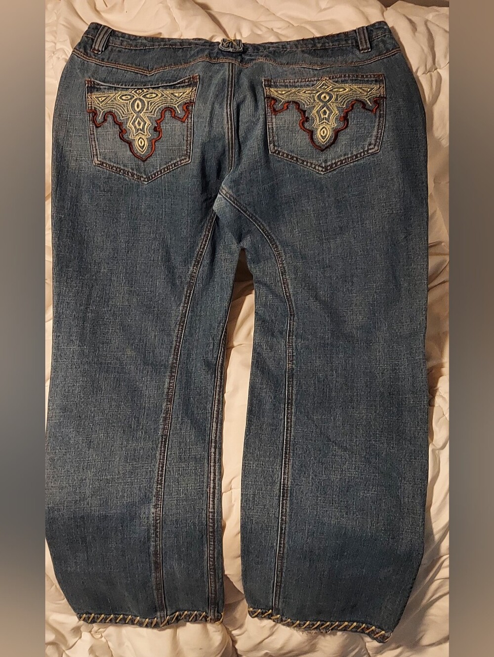 Vintage Y2K Antik Denim Cross Embroidered Pocket Bootcut Jeans Men's Size 42